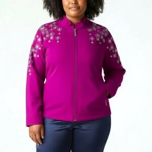 NWT Bob Mackie Wearable Art Size 1X Barbie Pink Jewel Embroidered Jacket